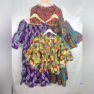 Lot of 4 African American Colorful Patterned (3 Dresses 1 Top) Size - One Size